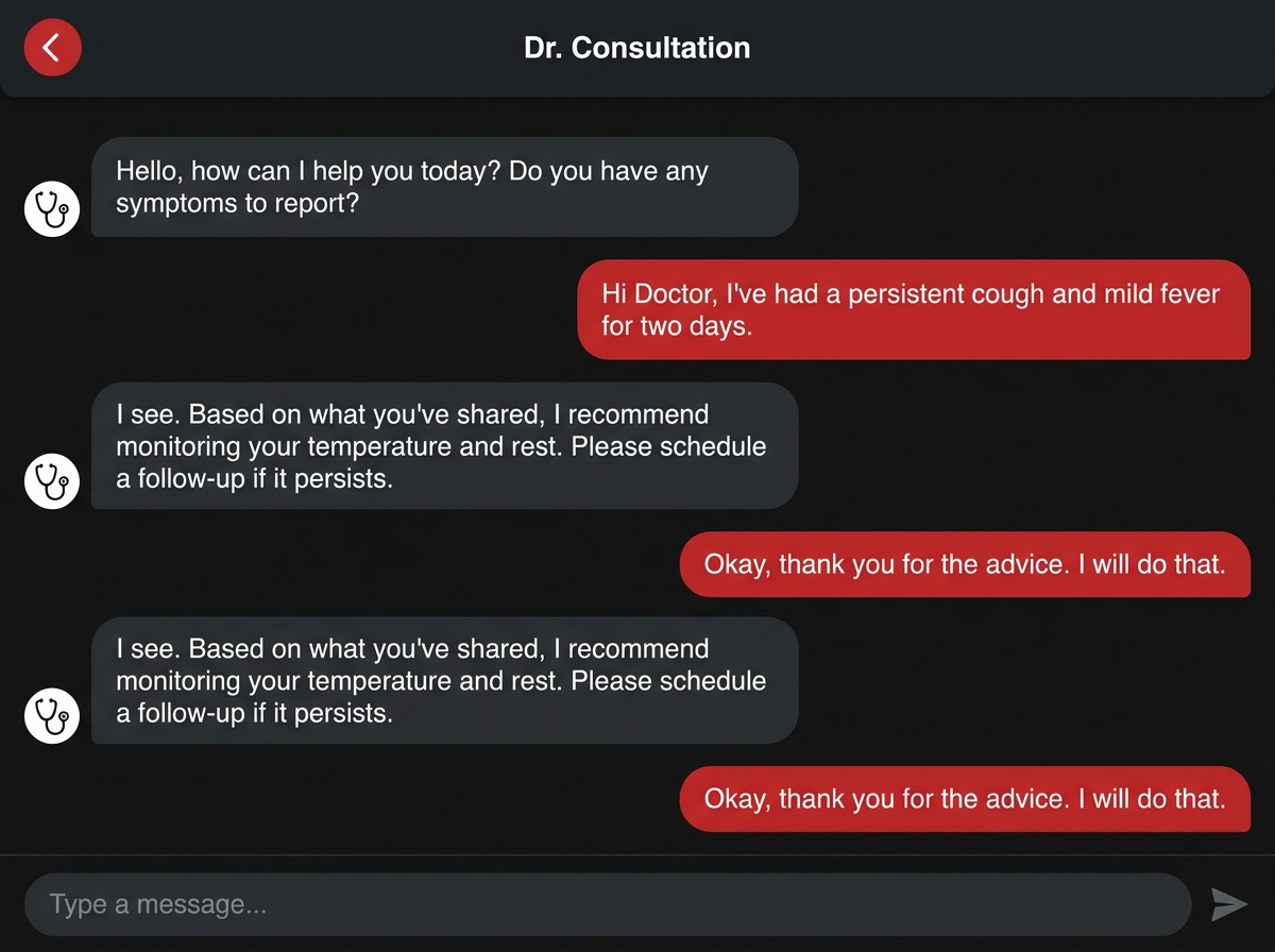 Xin Dong app doctor consultation chat showing a private conversation with a medical professional