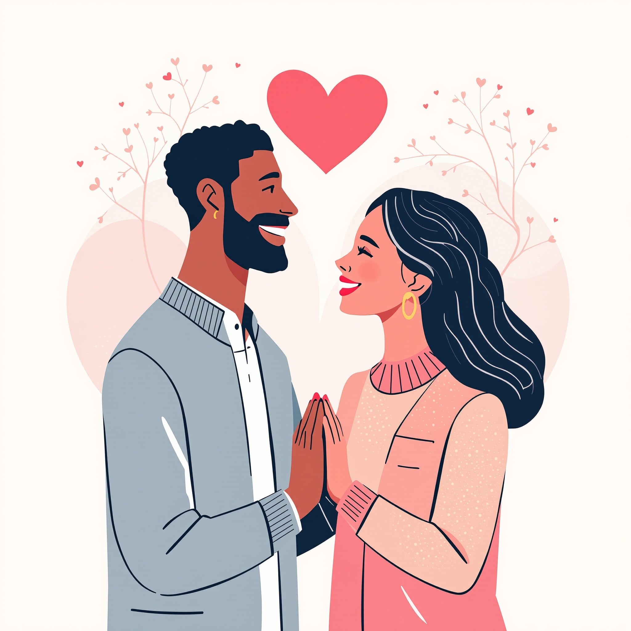 Happy couple with heart illustration