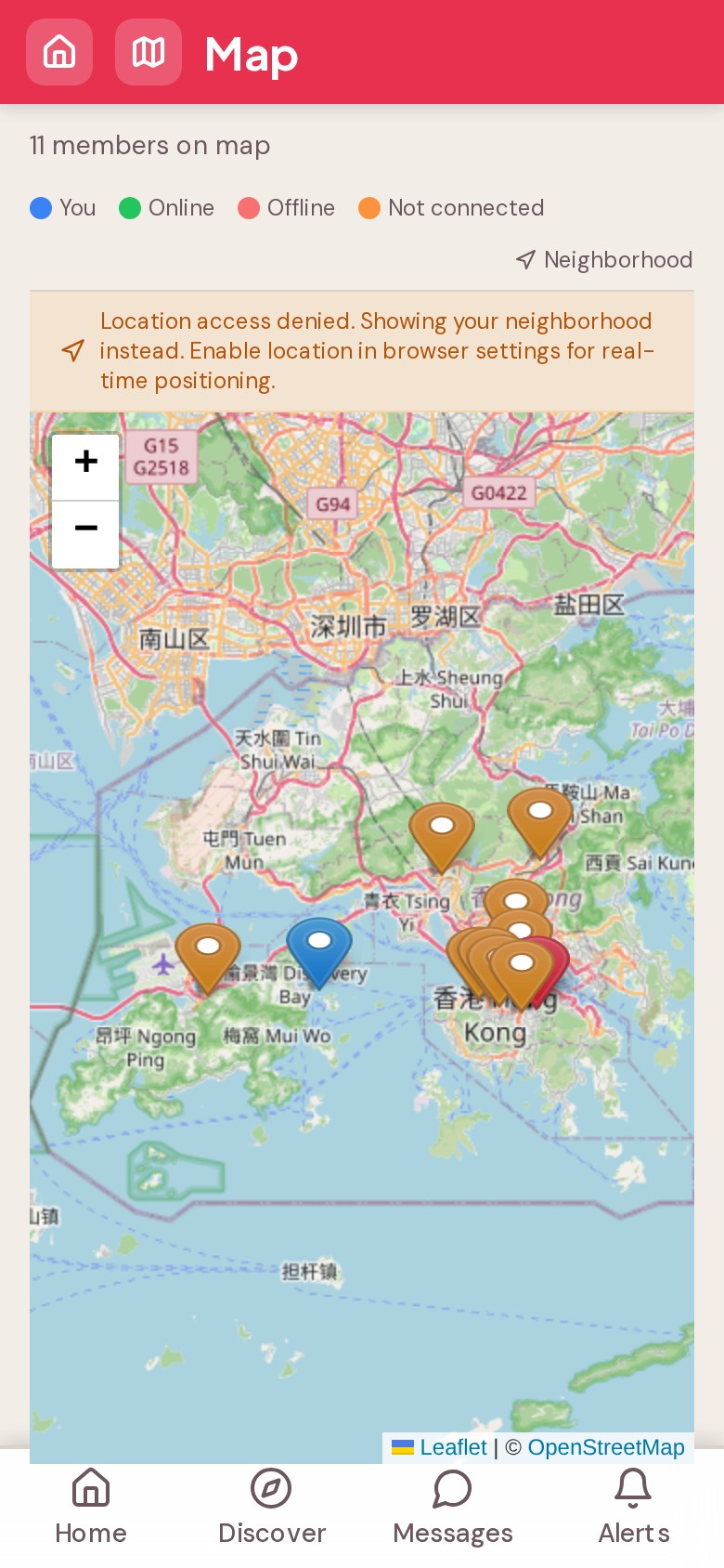 GPS map showing members nearby