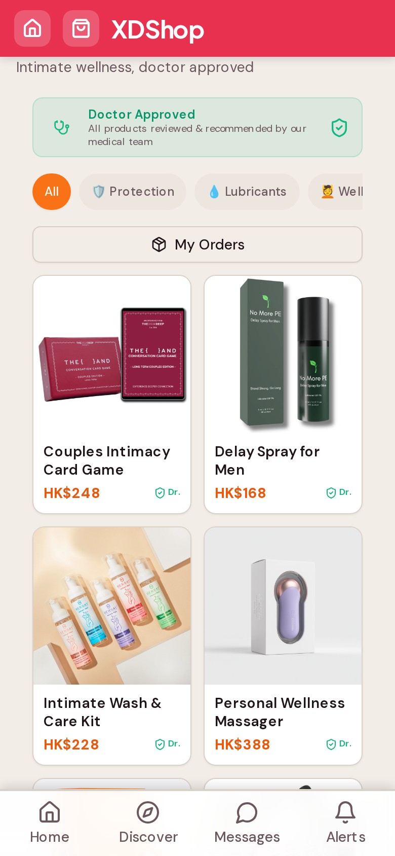 XDShop store screen with product cards